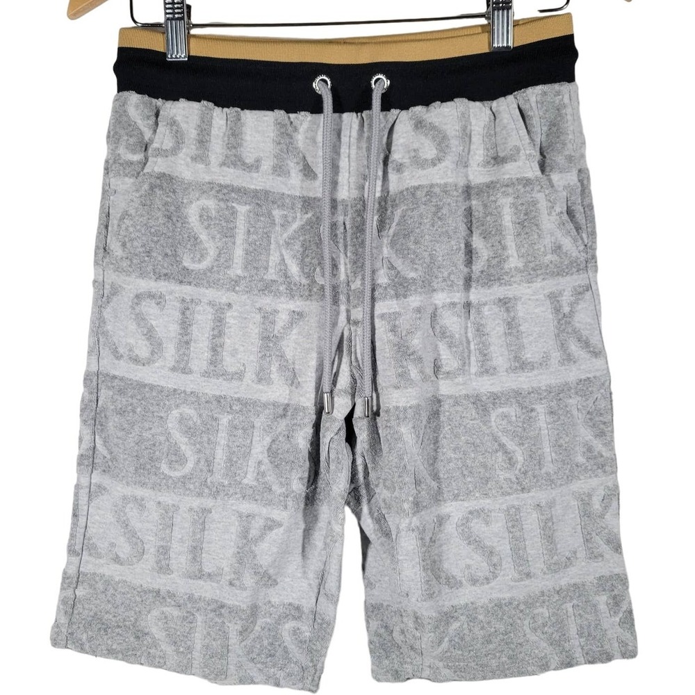SIKSILK Mens Grey Inverse Gym Shorts Size S Cotton Polyester Logo‎ Print